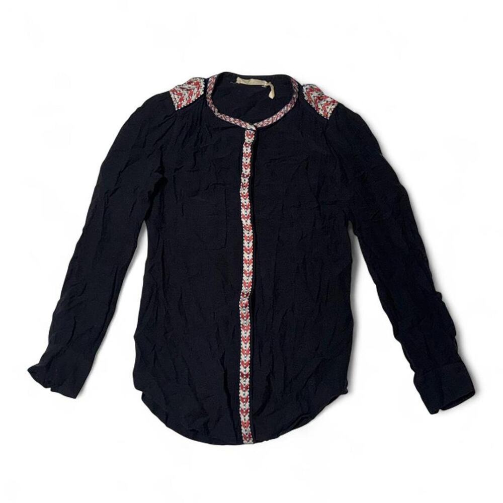 Isabel Marant Étoile Embroidered Boho Blouse Black Cotton Blend FR 34 US XS
